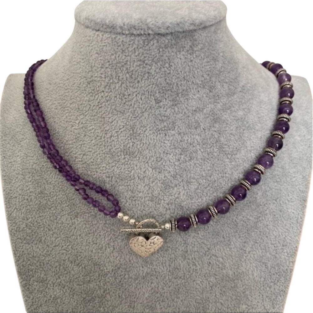 925 Sterling Silver Amethyst beaded choker charm necklace NEW Handmade